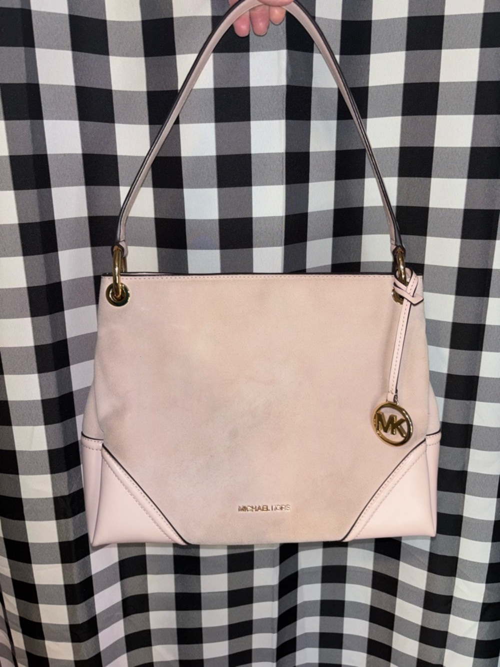 Michael Kors Nicole Medium Pink Suede Shoulder Bag